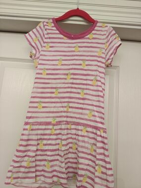 Hatley Pink and White Striped Dress with Yellow Pineapple Print
